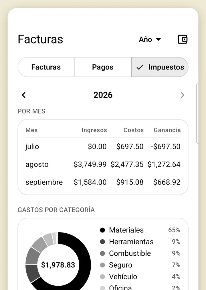 Resumen fiscal con desglose mensual