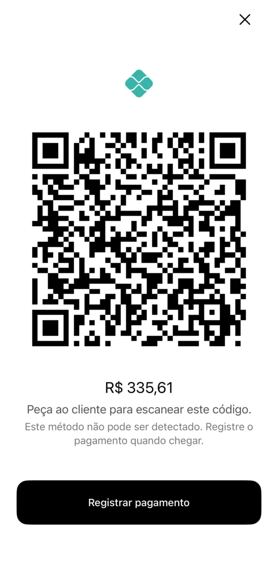 QR code em tela cheia para o cliente escanear e pagar